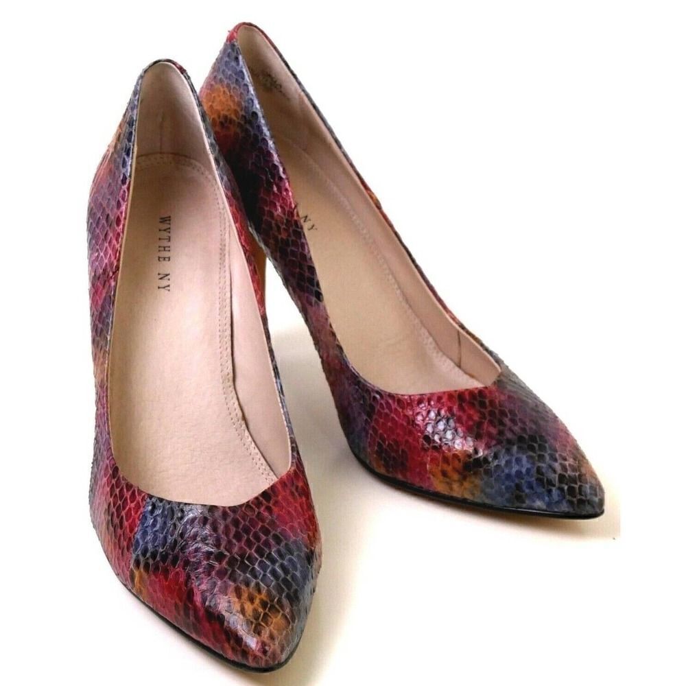 WYTHE NY Idella MULTICOLOR SNAKESKIN LEATHER HIGH HEEL POINTED TOE SHOES Sz 9 US